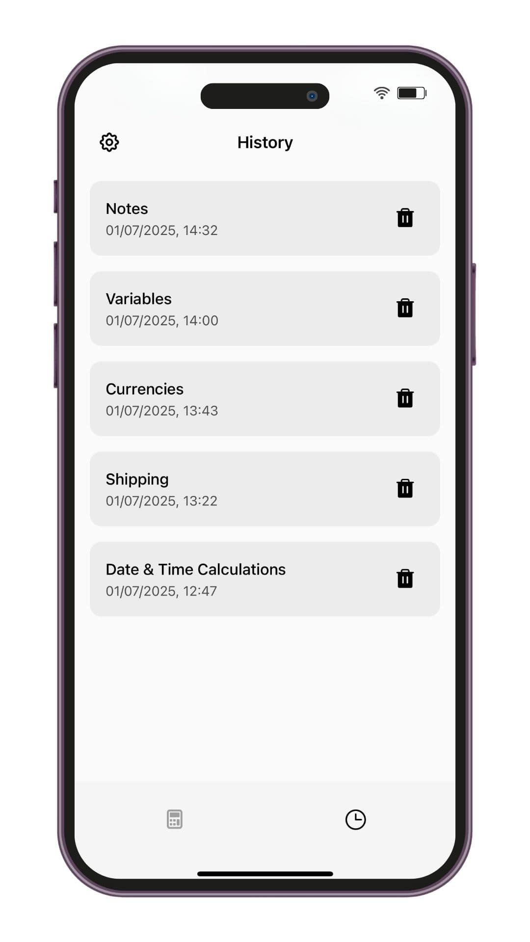 Calculation History List